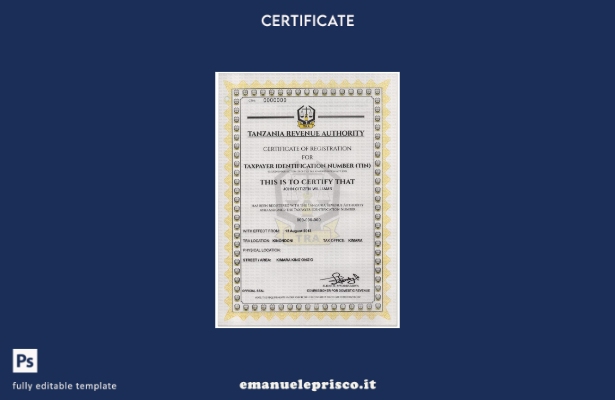 modello di certificato di registrazione del numero di identificazione fiscale (T
